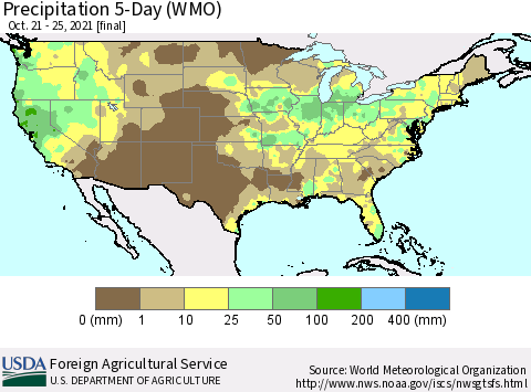 United States Precipitation 5-Day (WMO) Thematic Map For 10/21/2021 - 10/25/2021