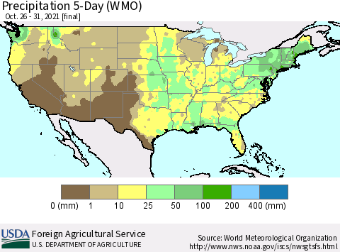 United States Precipitation 5-Day (WMO) Thematic Map For 10/26/2021 - 10/31/2021