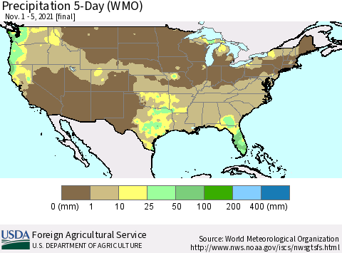 United States Precipitation 5-Day (WMO) Thematic Map For 11/1/2021 - 11/5/2021