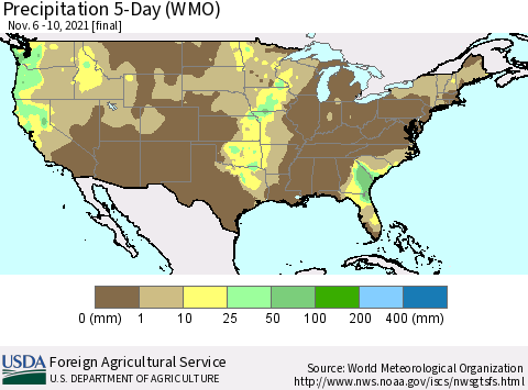 United States Precipitation 5-Day (WMO) Thematic Map For 11/6/2021 - 11/10/2021