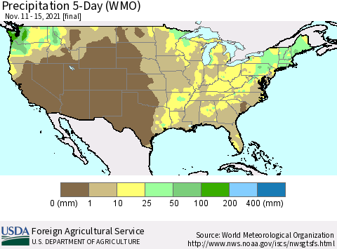 United States Precipitation 5-Day (WMO) Thematic Map For 11/11/2021 - 11/15/2021