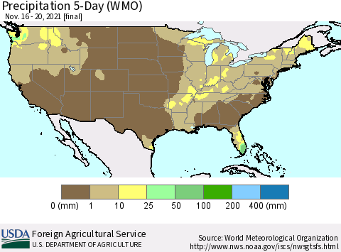 United States Precipitation 5-Day (WMO) Thematic Map For 11/16/2021 - 11/20/2021
