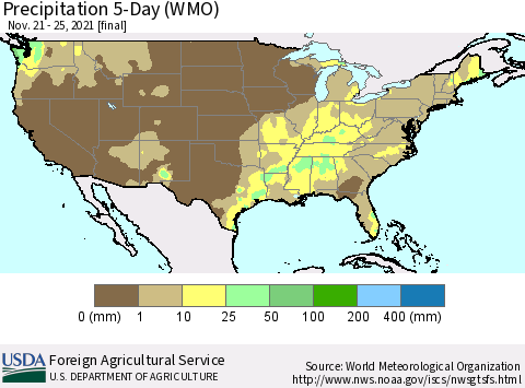 United States Precipitation 5-Day (WMO) Thematic Map For 11/21/2021 - 11/25/2021