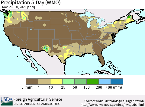 United States Precipitation 5-Day (WMO) Thematic Map For 11/26/2021 - 11/30/2021