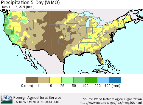 United States Precipitation 5-Day (WMO) Thematic Map For 12/11/2021 - 12/15/2021