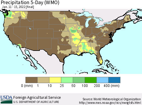United States Precipitation 5-Day (WMO) Thematic Map For 1/11/2022 - 1/15/2022