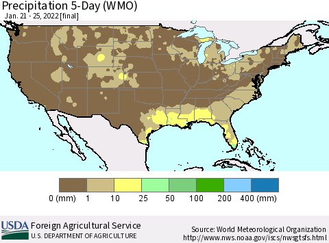 United States Precipitation 5-Day (WMO) Thematic Map For 1/21/2022 - 1/25/2022