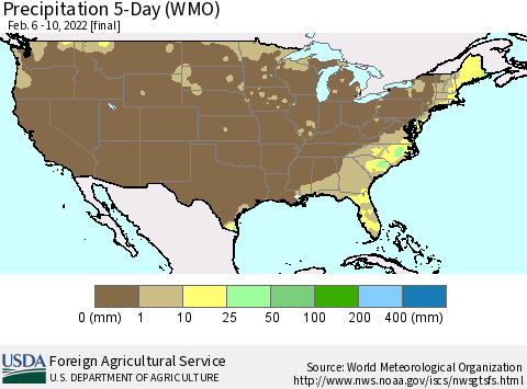 United States Precipitation 5-Day (WMO) Thematic Map For 2/6/2022 - 2/10/2022