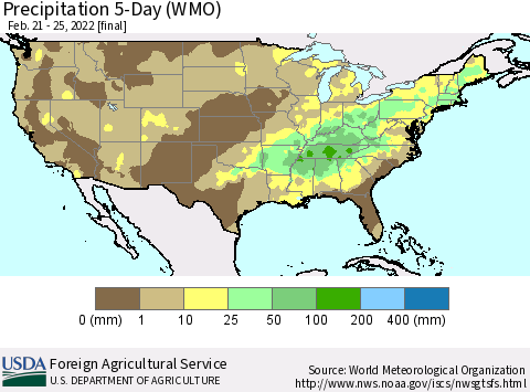 United States Precipitation 5-Day (WMO) Thematic Map For 2/21/2022 - 2/25/2022