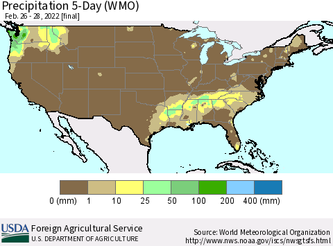 United States Precipitation 5-Day (WMO) Thematic Map For 2/26/2022 - 2/28/2022