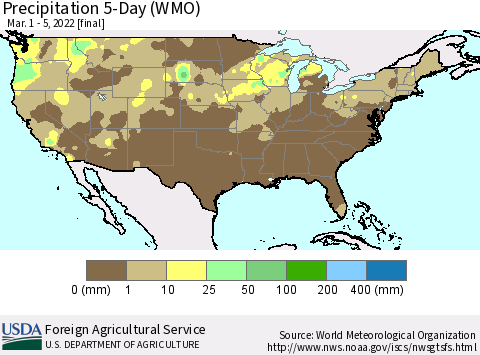 United States Precipitation 5-Day (WMO) Thematic Map For 3/1/2022 - 3/5/2022