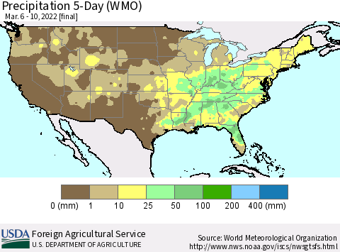 United States Precipitation 5-Day (WMO) Thematic Map For 3/6/2022 - 3/10/2022