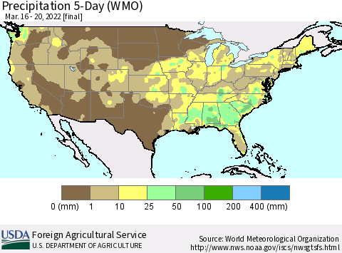 United States Precipitation 5-Day (WMO) Thematic Map For 3/16/2022 - 3/20/2022
