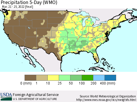 United States Precipitation 5-Day (WMO) Thematic Map For 3/21/2022 - 3/25/2022