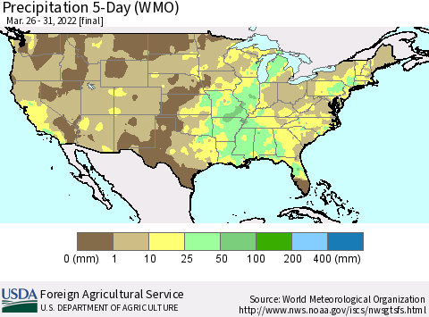 United States Precipitation 5-Day (WMO) Thematic Map For 3/26/2022 - 3/31/2022