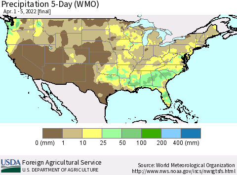 United States Precipitation 5-Day (WMO) Thematic Map For 4/1/2022 - 4/5/2022