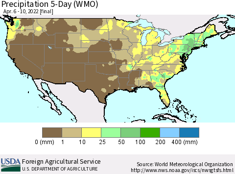 United States Precipitation 5-Day (WMO) Thematic Map For 4/6/2022 - 4/10/2022