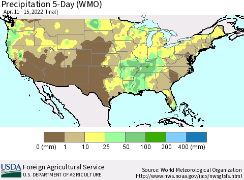United States Precipitation 5-Day (WMO) Thematic Map For 4/11/2022 - 4/15/2022