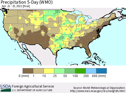 United States Precipitation 5-Day (WMO) Thematic Map For 4/21/2022 - 4/25/2022