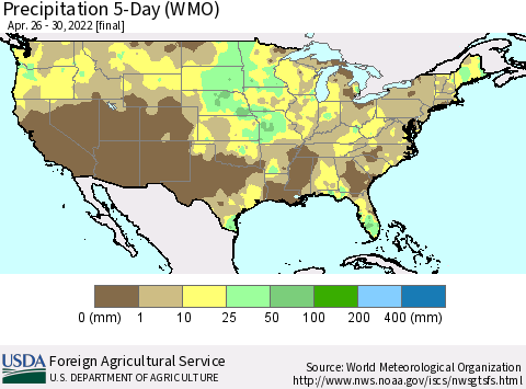 United States Precipitation 5-Day (WMO) Thematic Map For 4/26/2022 - 4/30/2022