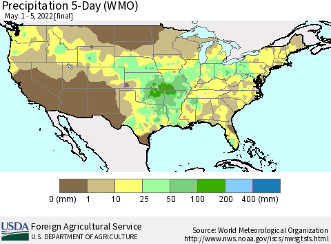 United States Precipitation 5-Day (WMO) Thematic Map For 5/1/2022 - 5/5/2022