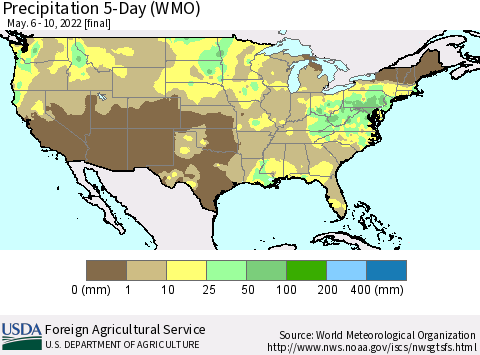 United States Precipitation 5-Day (WMO) Thematic Map For 5/6/2022 - 5/10/2022