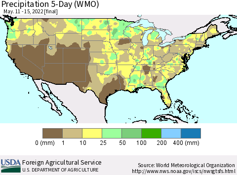 United States Precipitation 5-Day (WMO) Thematic Map For 5/11/2022 - 5/15/2022