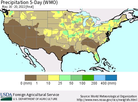 United States Precipitation 5-Day (WMO) Thematic Map For 5/16/2022 - 5/20/2022