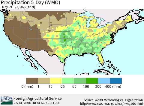United States Precipitation 5-Day (WMO) Thematic Map For 5/21/2022 - 5/25/2022