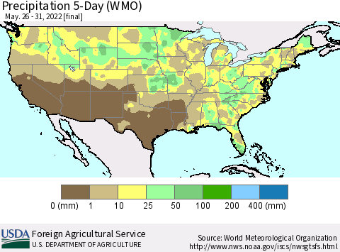 United States Precipitation 5-Day (WMO) Thematic Map For 5/26/2022 - 5/31/2022