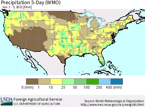 United States Precipitation 5-Day (WMO) Thematic Map For 6/1/2022 - 6/5/2022