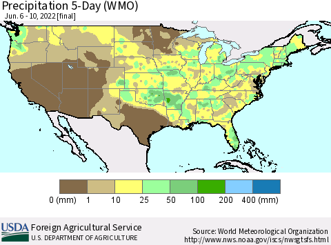 United States Precipitation 5-Day (WMO) Thematic Map For 6/6/2022 - 6/10/2022