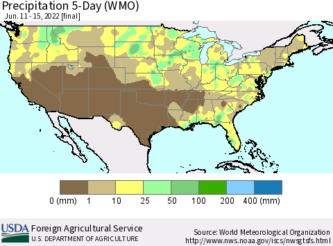 United States Precipitation 5-Day (WMO) Thematic Map For 6/11/2022 - 6/15/2022