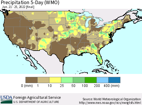 United States Precipitation 5-Day (WMO) Thematic Map For 6/21/2022 - 6/25/2022