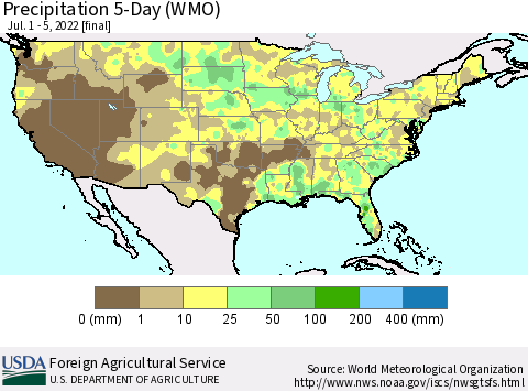 United States Precipitation 5-Day (WMO) Thematic Map For 7/1/2022 - 7/5/2022