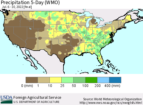 United States Precipitation 5-Day (WMO) Thematic Map For 7/6/2022 - 7/10/2022