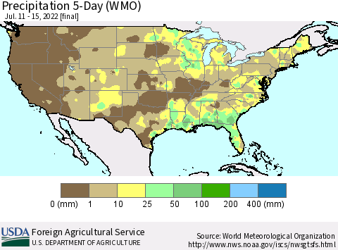 United States Precipitation 5-Day (WMO) Thematic Map For 7/11/2022 - 7/15/2022