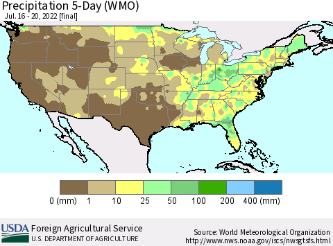 United States Precipitation 5-Day (WMO) Thematic Map For 7/16/2022 - 7/20/2022