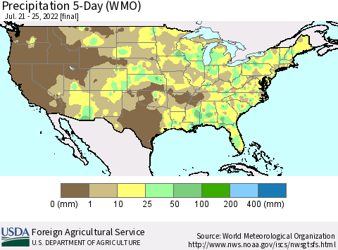 United States Precipitation 5-Day (WMO) Thematic Map For 7/21/2022 - 7/25/2022