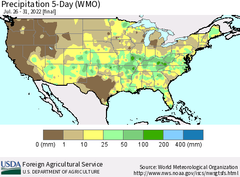 United States Precipitation 5-Day (WMO) Thematic Map For 7/26/2022 - 7/31/2022