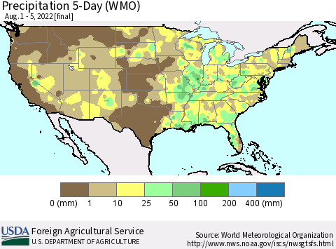 United States Precipitation 5-Day (WMO) Thematic Map For 8/1/2022 - 8/5/2022