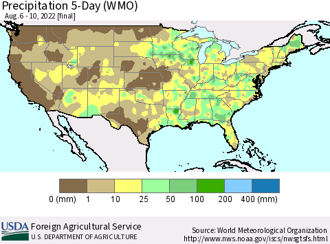 United States Precipitation 5-Day (WMO) Thematic Map For 8/6/2022 - 8/10/2022