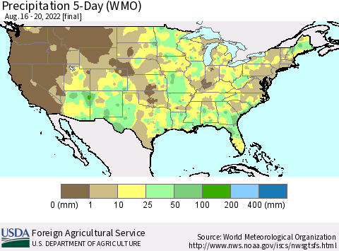 United States Precipitation 5-Day (WMO) Thematic Map For 8/16/2022 - 8/20/2022