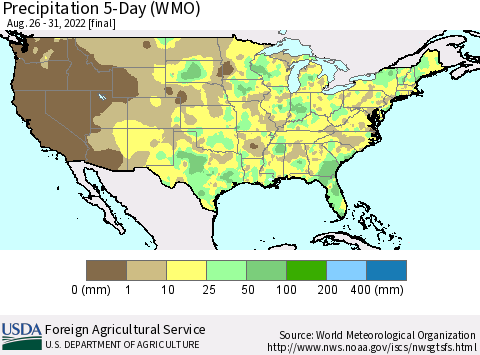 United States Precipitation 5-Day (WMO) Thematic Map For 8/26/2022 - 8/31/2022