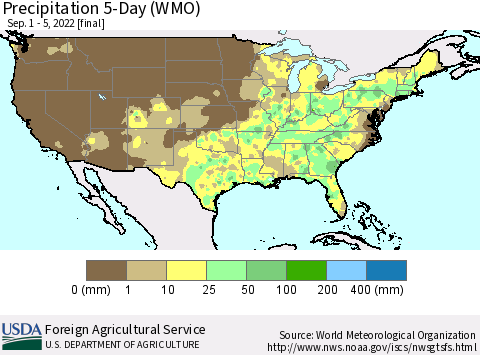 United States Precipitation 5-Day (WMO) Thematic Map For 9/1/2022 - 9/5/2022