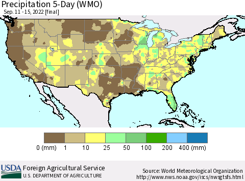 United States Precipitation 5-Day (WMO) Thematic Map For 9/11/2022 - 9/15/2022