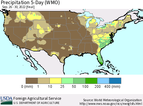 United States Precipitation 5-Day (WMO) Thematic Map For 9/26/2022 - 9/30/2022