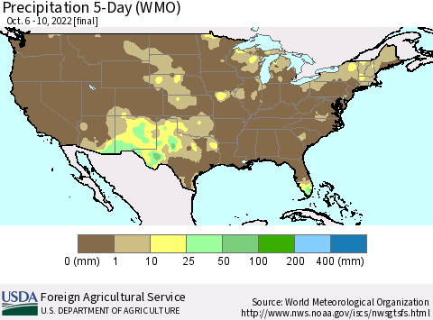 United States Precipitation 5-Day (WMO) Thematic Map For 10/6/2022 - 10/10/2022