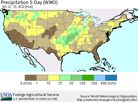 United States Precipitation 5-Day (WMO) Thematic Map For 10/21/2022 - 10/25/2022