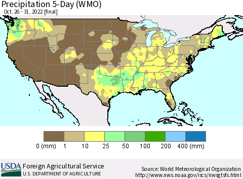 United States Precipitation 5-Day (WMO) Thematic Map For 10/26/2022 - 10/31/2022